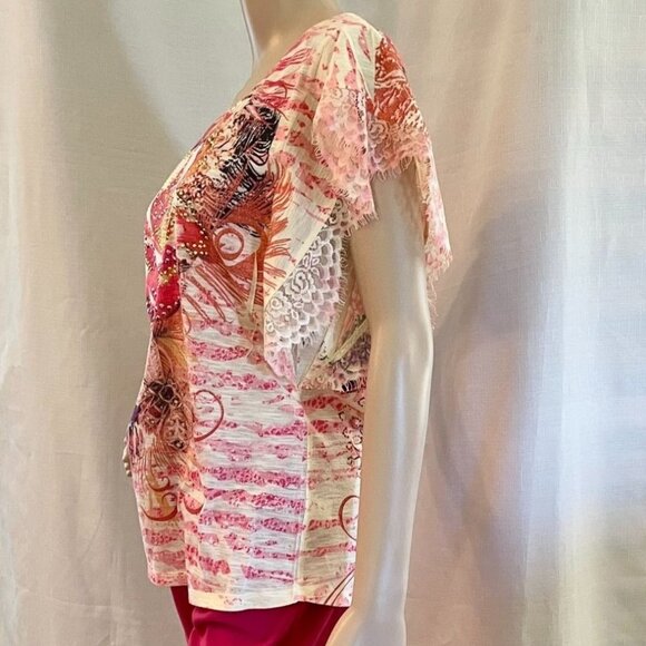 Style and Co Floral Top with Decorative Gems and Lace for Women Size PM Blouse - Picture 8 of 14